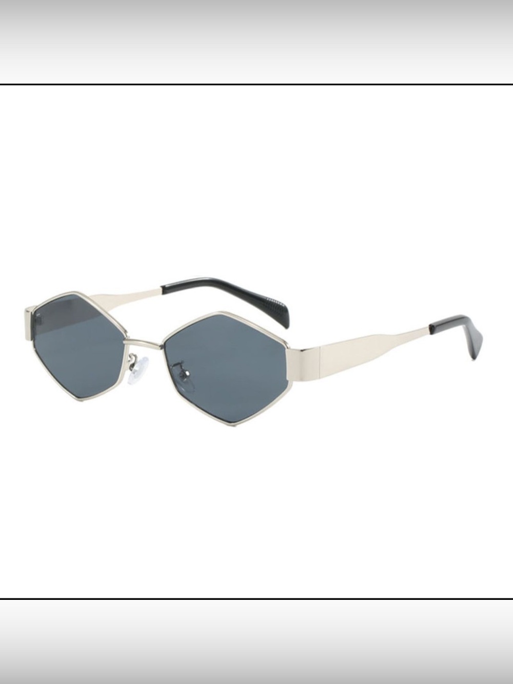 Silver Frame Geometric Sunglasses with Dark Gray Lenses